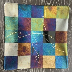 Barrett Studios Fused Art Glass Square Plate Artist Signed